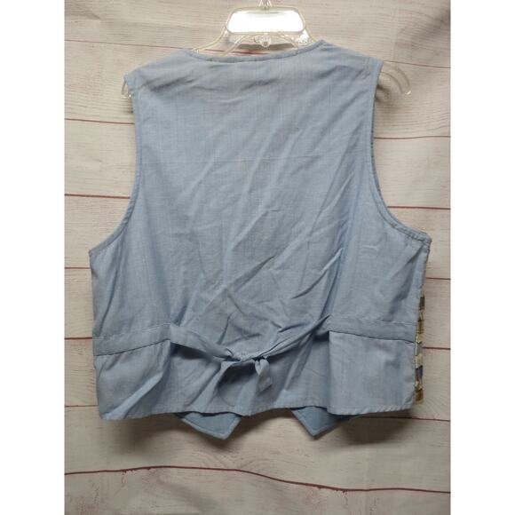 Vtg Casey & Max Blue Pinstripe Animal Print 2pc Set Vest Shirt Sz L Large - Picture 12 of 12